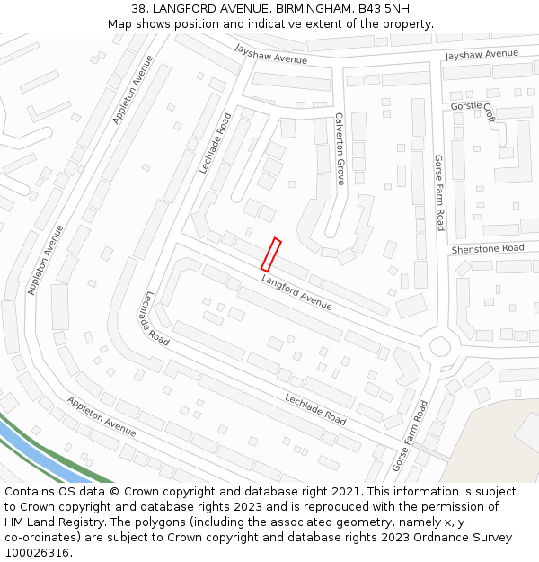 38, LANGFORD AVENUE, BIRMINGHAM, B43 5NH: Location map and indicative extent of plot