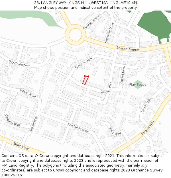 38, LANGLEY WAY, KINGS HILL, WEST MALLING, ME19 4NJ: Location map and indicative extent of plot