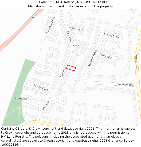 38, LARK RISE, MULBARTON, NORWICH, NR14 8EE: Location map and indicative extent of plot