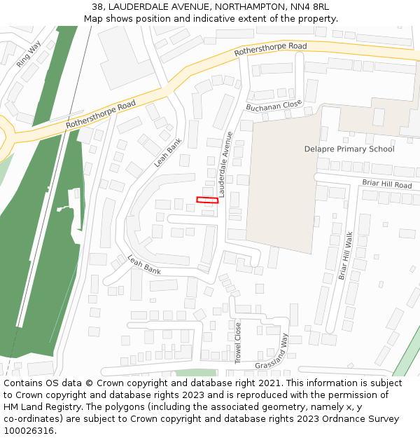 38, LAUDERDALE AVENUE, NORTHAMPTON, NN4 8RL: Location map and indicative extent of plot