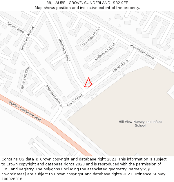 38, LAUREL GROVE, SUNDERLAND, SR2 9EE: Location map and indicative extent of plot