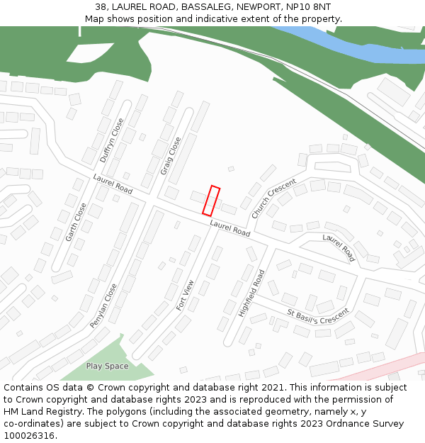 38, LAUREL ROAD, BASSALEG, NEWPORT, NP10 8NT: Location map and indicative extent of plot