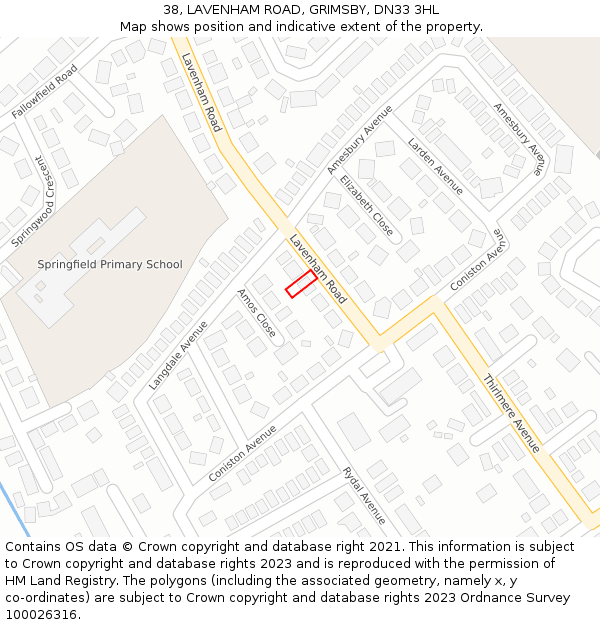 38, LAVENHAM ROAD, GRIMSBY, DN33 3HL: Location map and indicative extent of plot