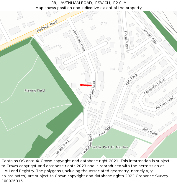 38, LAVENHAM ROAD, IPSWICH, IP2 0LA: Location map and indicative extent of plot