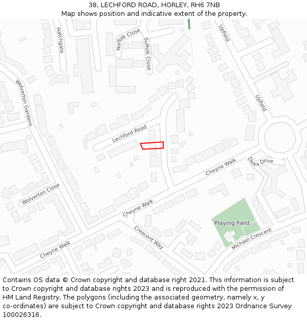 38, LECHFORD ROAD, HORLEY, RH6 7NB: Location map and indicative extent of plot