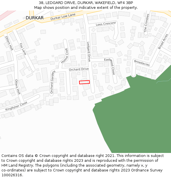 38, LEDGARD DRIVE, DURKAR, WAKEFIELD, WF4 3BP: Location map and indicative extent of plot