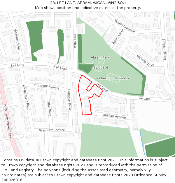 38, LEE LANE, ABRAM, WIGAN, WN2 5QU: Location map and indicative extent of plot