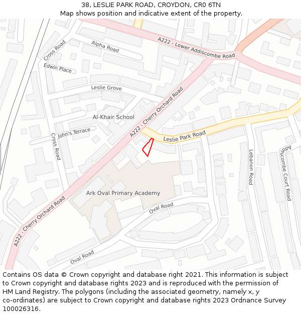 38, LESLIE PARK ROAD, CROYDON, CR0 6TN: Location map and indicative extent of plot