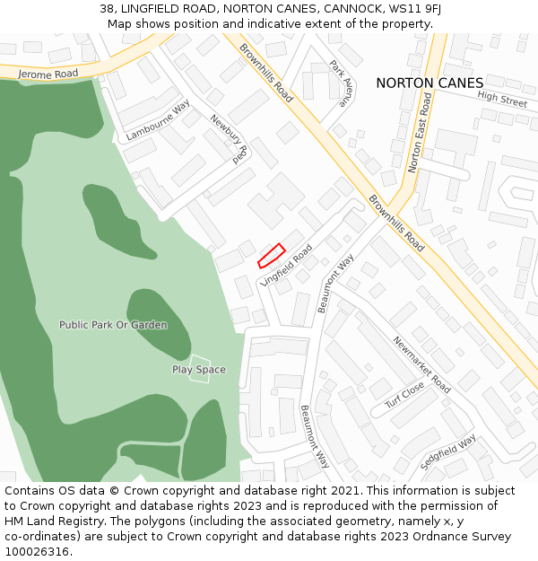 38, LINGFIELD ROAD, NORTON CANES, CANNOCK, WS11 9FJ: Location map and indicative extent of plot