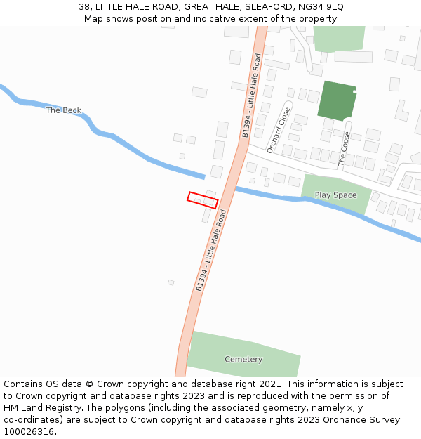 38, LITTLE HALE ROAD, GREAT HALE, SLEAFORD, NG34 9LQ: Location map and indicative extent of plot