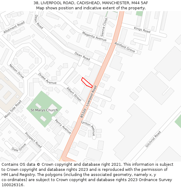 38, LIVERPOOL ROAD, CADISHEAD, MANCHESTER, M44 5AF: Location map and indicative extent of plot