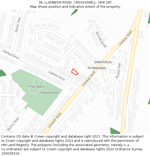 38, LLANBEDR ROAD, CRICKHOWELL, NP8 1BT: Location map and indicative extent of plot