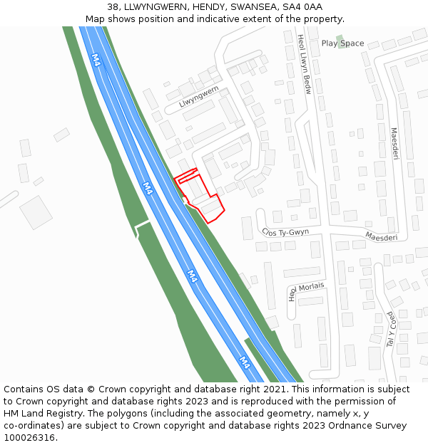 38, LLWYNGWERN, HENDY, SWANSEA, SA4 0AA: Location map and indicative extent of plot