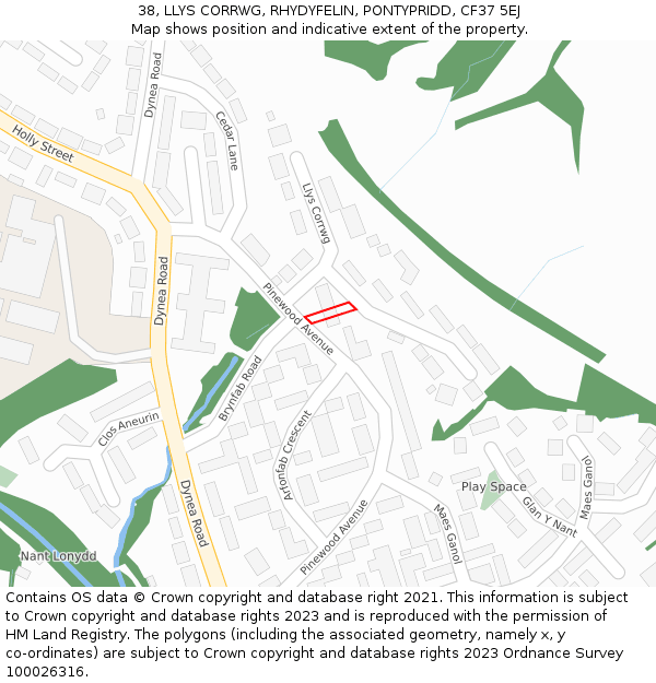 38, LLYS CORRWG, RHYDYFELIN, PONTYPRIDD, CF37 5EJ: Location map and indicative extent of plot