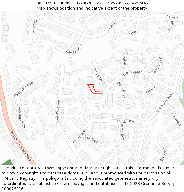 38, LLYS PENPANT, LLANGYFELACH, SWANSEA, SA6 6DA: Location map and indicative extent of plot