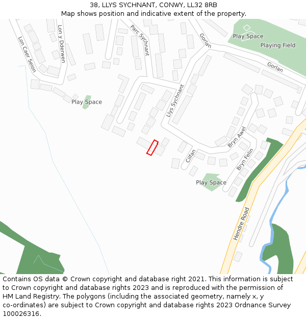 38, LLYS SYCHNANT, CONWY, LL32 8RB: Location map and indicative extent of plot