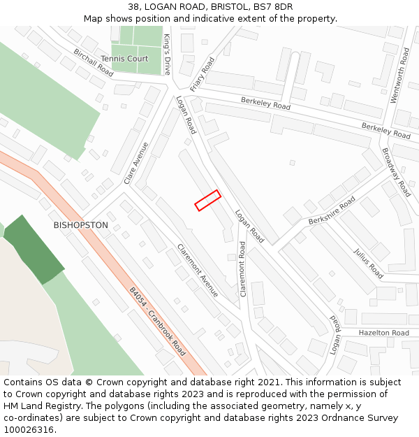 38, LOGAN ROAD, BRISTOL, BS7 8DR: Location map and indicative extent of plot