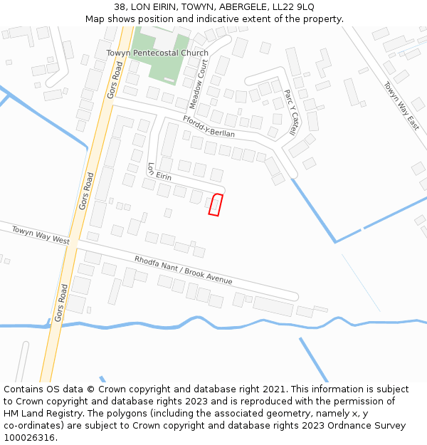 38, LON EIRIN, TOWYN, ABERGELE, LL22 9LQ: Location map and indicative extent of plot