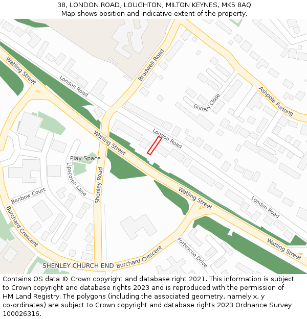 38, LONDON ROAD, LOUGHTON, MILTON KEYNES, MK5 8AQ: Location map and indicative extent of plot