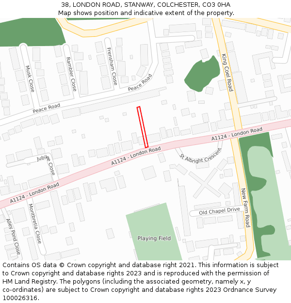 38, LONDON ROAD, STANWAY, COLCHESTER, CO3 0HA: Location map and indicative extent of plot