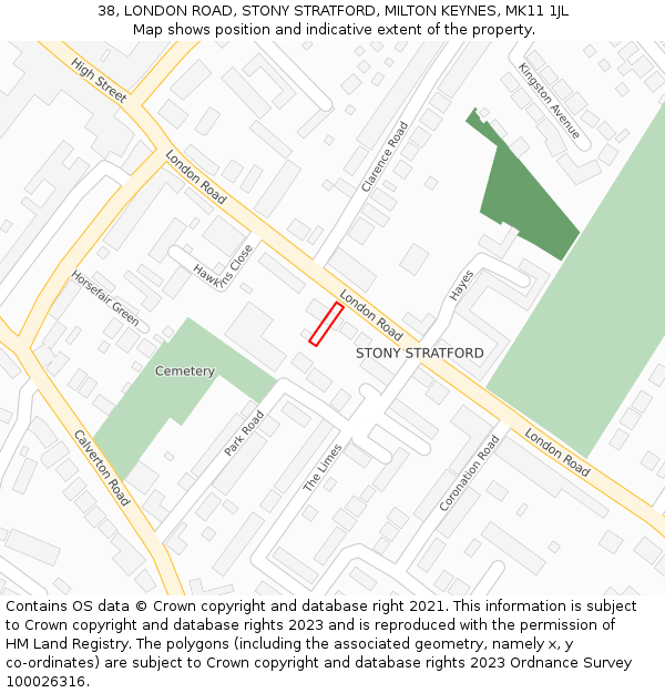 38, LONDON ROAD, STONY STRATFORD, MILTON KEYNES, MK11 1JL: Location map and indicative extent of plot