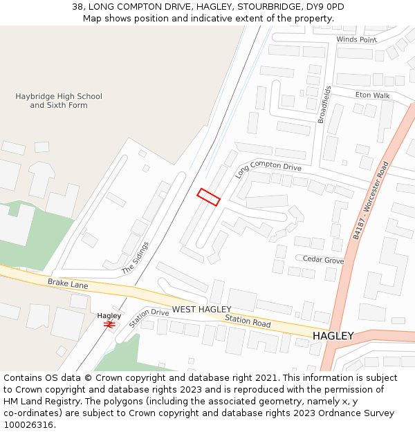 38, LONG COMPTON DRIVE, HAGLEY, STOURBRIDGE, DY9 0PD: Location map and indicative extent of plot