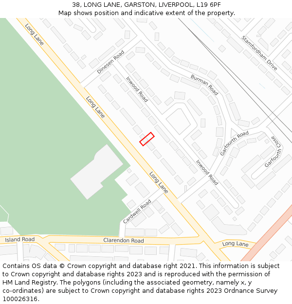 38, LONG LANE, GARSTON, LIVERPOOL, L19 6PF: Location map and indicative extent of plot