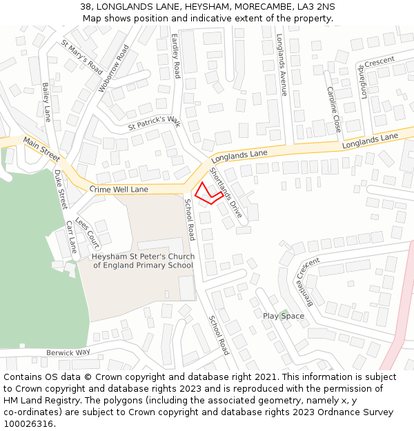 38, LONGLANDS LANE, HEYSHAM, MORECAMBE, LA3 2NS: Location map and indicative extent of plot