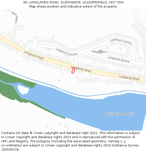 38, LONGLANDS ROAD, SLAITHWAITE, HUDDERSFIELD, HD7 5DN: Location map and indicative extent of plot