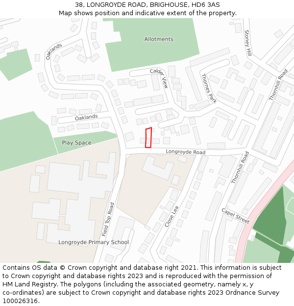 38, LONGROYDE ROAD, BRIGHOUSE, HD6 3AS: Location map and indicative extent of plot