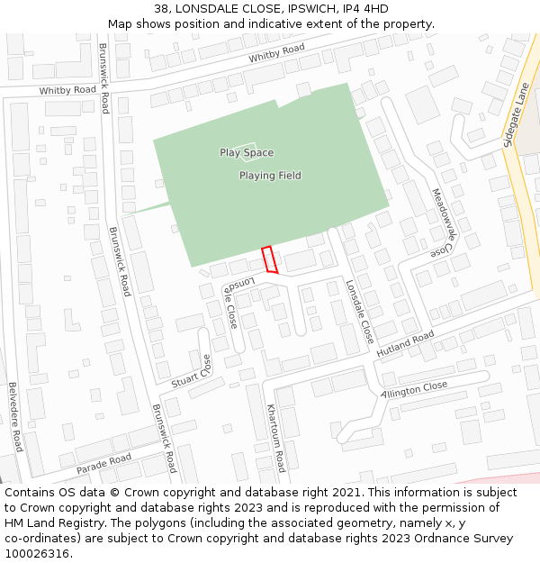 38, LONSDALE CLOSE, IPSWICH, IP4 4HD: Location map and indicative extent of plot