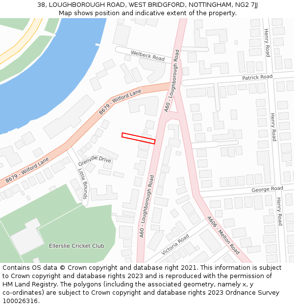 38, LOUGHBOROUGH ROAD, WEST BRIDGFORD, NOTTINGHAM, NG2 7JJ: Location map and indicative extent of plot