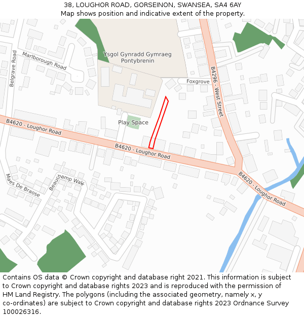 38, LOUGHOR ROAD, GORSEINON, SWANSEA, SA4 6AY: Location map and indicative extent of plot