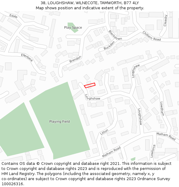 38, LOUGHSHAW, WILNECOTE, TAMWORTH, B77 4LY: Location map and indicative extent of plot