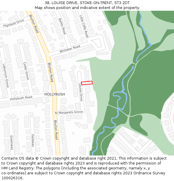 38, LOUISE DRIVE, STOKE-ON-TRENT, ST3 2DT: Location map and indicative extent of plot