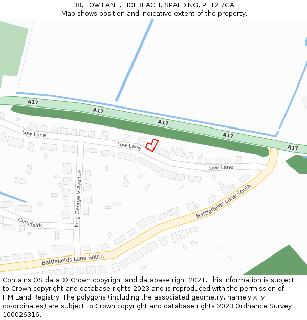 38, LOW LANE, HOLBEACH, SPALDING, PE12 7GA: Location map and indicative extent of plot