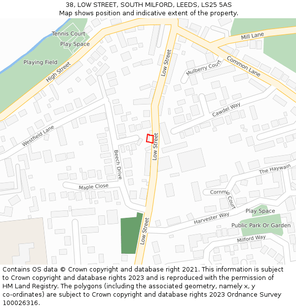 38, LOW STREET, SOUTH MILFORD, LEEDS, LS25 5AS: Location map and indicative extent of plot