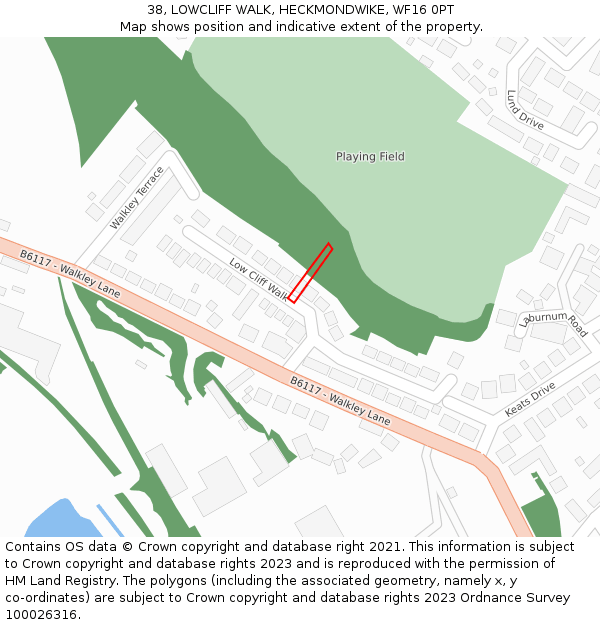 38, LOWCLIFF WALK, HECKMONDWIKE, WF16 0PT: Location map and indicative extent of plot