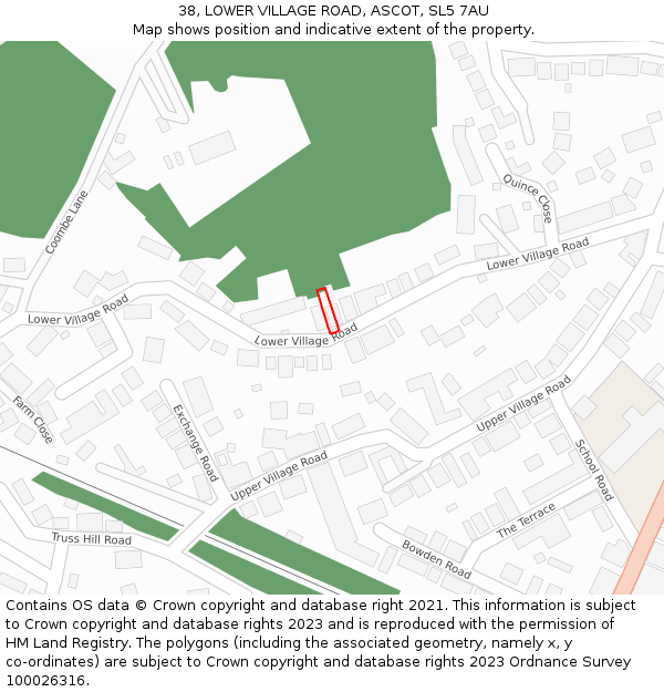 38, LOWER VILLAGE ROAD, ASCOT, SL5 7AU: Location map and indicative extent of plot