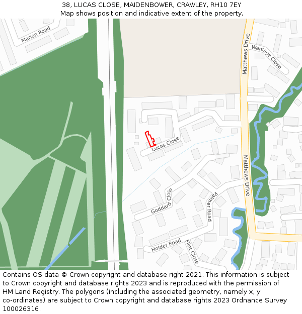 38, LUCAS CLOSE, MAIDENBOWER, CRAWLEY, RH10 7EY: Location map and indicative extent of plot