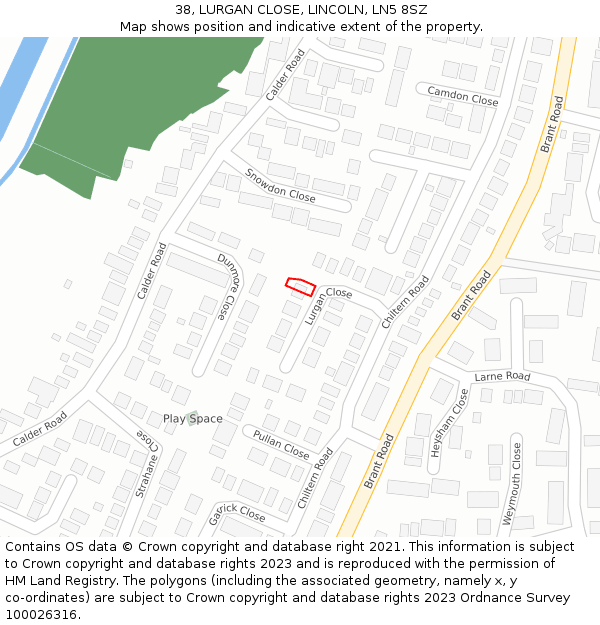 38, LURGAN CLOSE, LINCOLN, LN5 8SZ: Location map and indicative extent of plot