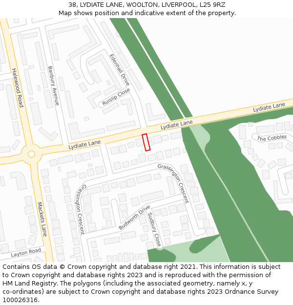 38, LYDIATE LANE, WOOLTON, LIVERPOOL, L25 9RZ: Location map and indicative extent of plot