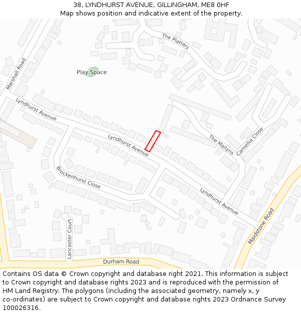 38, LYNDHURST AVENUE, GILLINGHAM, ME8 0HF: Location map and indicative extent of plot