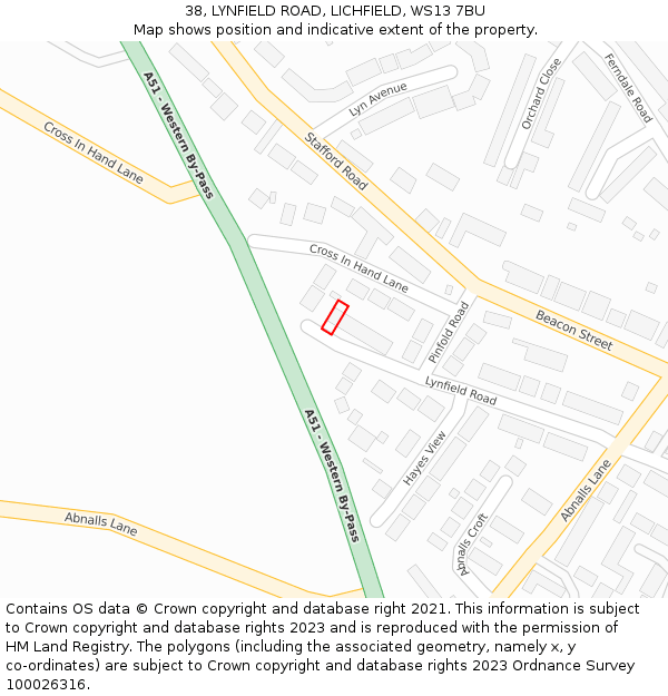 38, LYNFIELD ROAD, LICHFIELD, WS13 7BU: Location map and indicative extent of plot