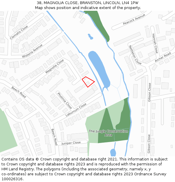 38, MAGNOLIA CLOSE, BRANSTON, LINCOLN, LN4 1PW: Location map and indicative extent of plot