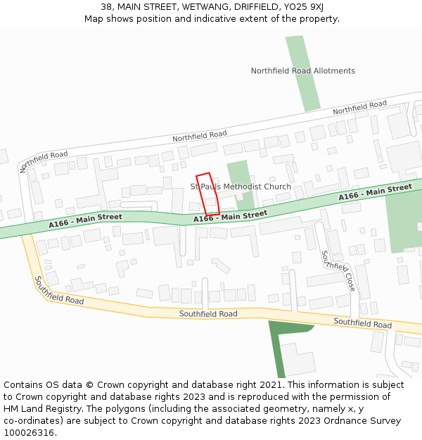 38, MAIN STREET, WETWANG, DRIFFIELD, YO25 9XJ: Location map and indicative extent of plot