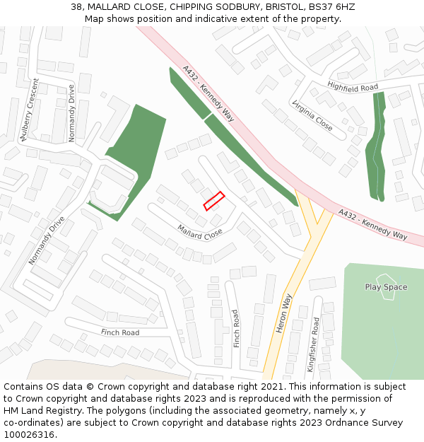 38, MALLARD CLOSE, CHIPPING SODBURY, BRISTOL, BS37 6HZ: Location map and indicative extent of plot