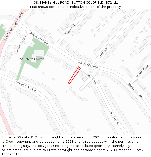 38, MANEY HILL ROAD, SUTTON COLDFIELD, B72 1JL: Location map and indicative extent of plot