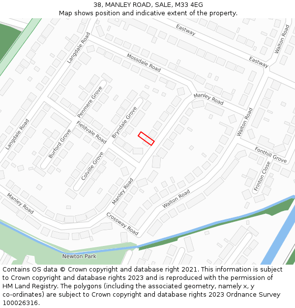 38, MANLEY ROAD, SALE, M33 4EG: Location map and indicative extent of plot