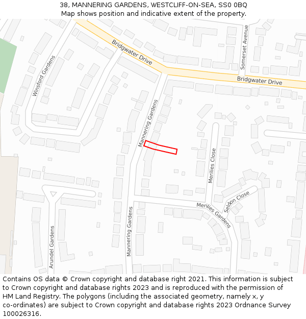 38, MANNERING GARDENS, WESTCLIFF-ON-SEA, SS0 0BQ: Location map and indicative extent of plot
